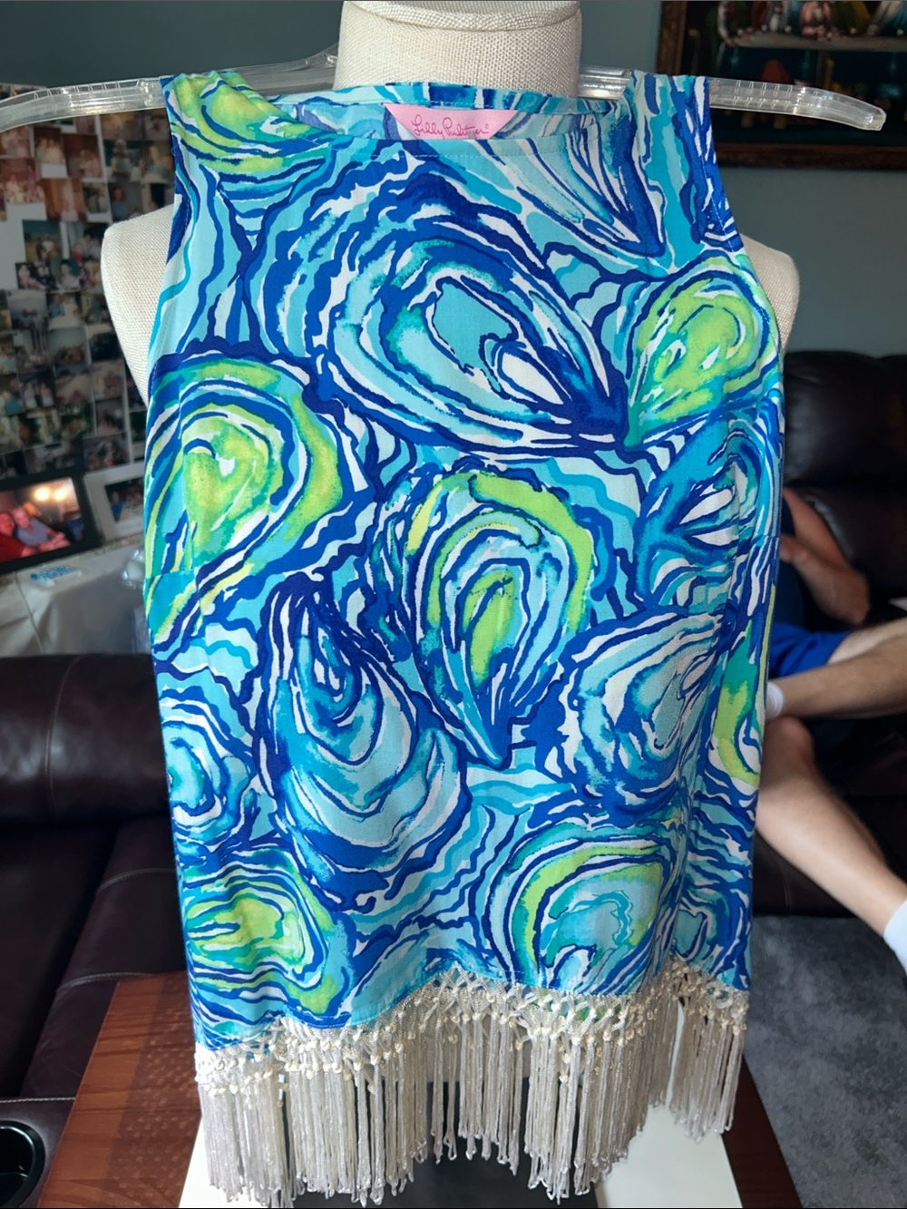 Lilly Pulitzer Blue, Aqua & Lime Swirl Fringe Tank. Size Small NWOT - Picture 6 of 6